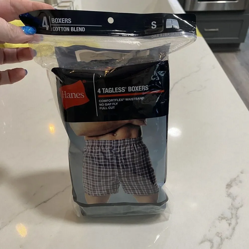 Hanes Tagless Boxers Mens SIZE Small 4-Pack Woven Plaid Tartan Briefs NWT S